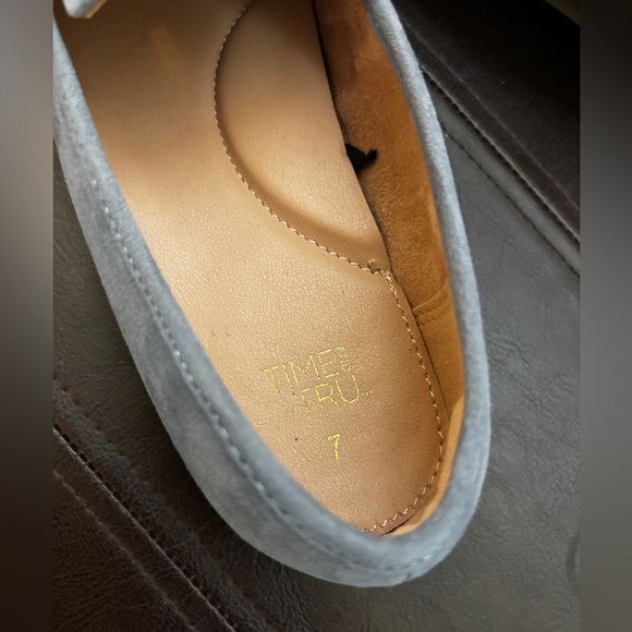 Blue Faux Suede Loafer with Gold Buckle, Flat Slip On Work Shoes, Size 7 - Picture 7 of 11